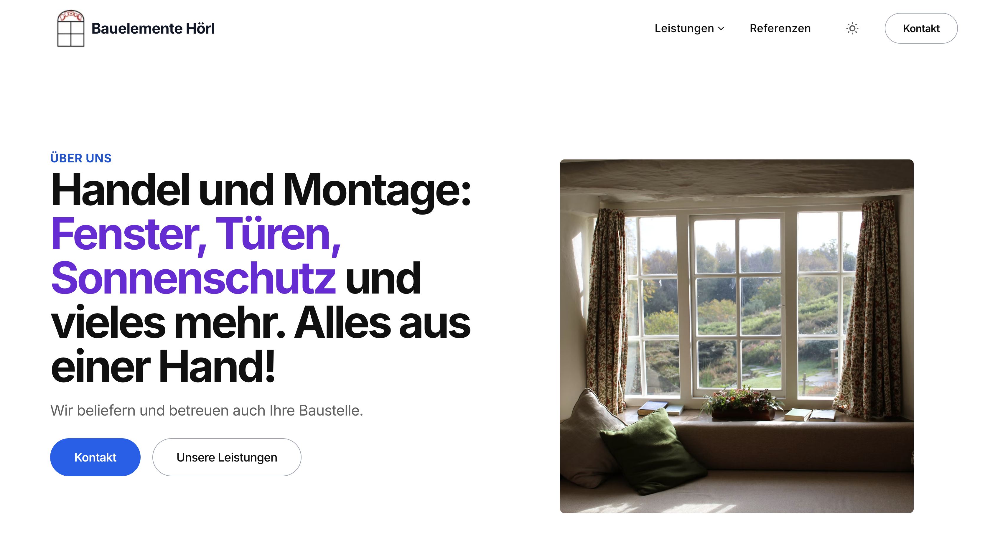 Screenshot of the Bauelemente Hörl company website showing their services and products